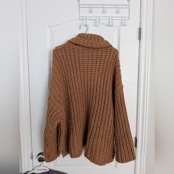 Zara oversized chunky knit sweater turtleneck brown medium - Picture 4 of 10